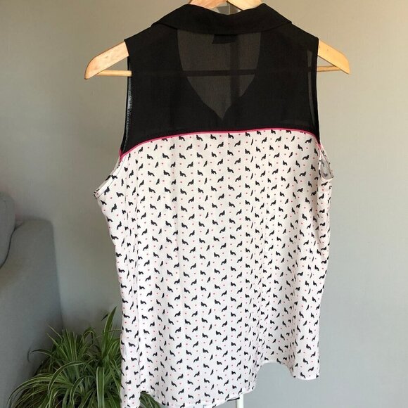 Schwiing Seal Walrus Sheer White Black Tank Blouse Button Down Shirt Women's Med - Picture 2 of 15